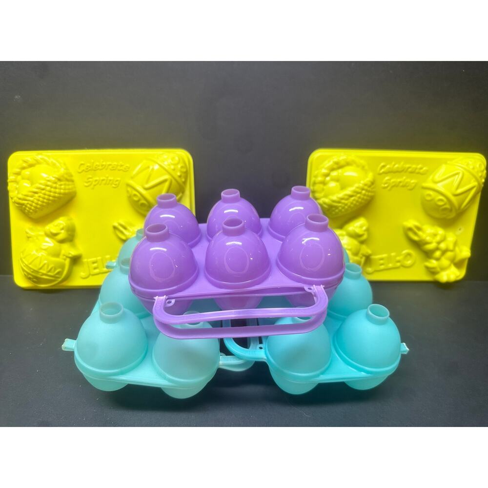 VTG 5X Jello Jiggler Molds 2 Celebrate Spring, 1 etched egg, 2 smooth eggs